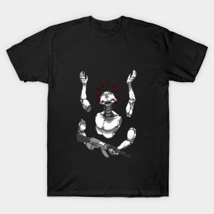 faceless genderless war, god-robot soldier with a weapon in his hands and other hands release a white dove of peace T-Shirt